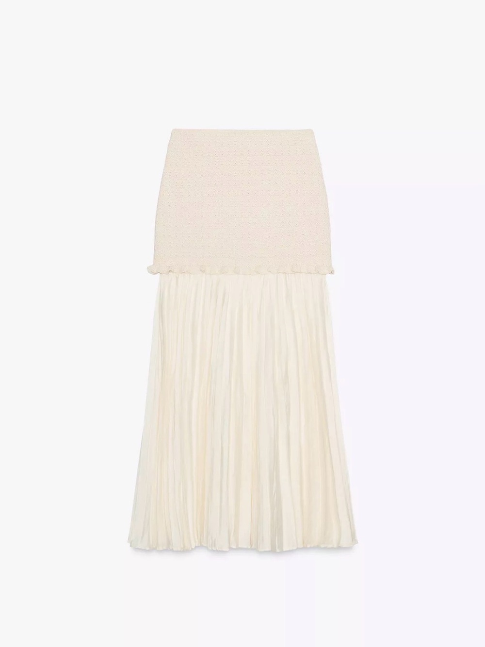 Zara Cream Pleated Maxi Skirt with Knit Waistband